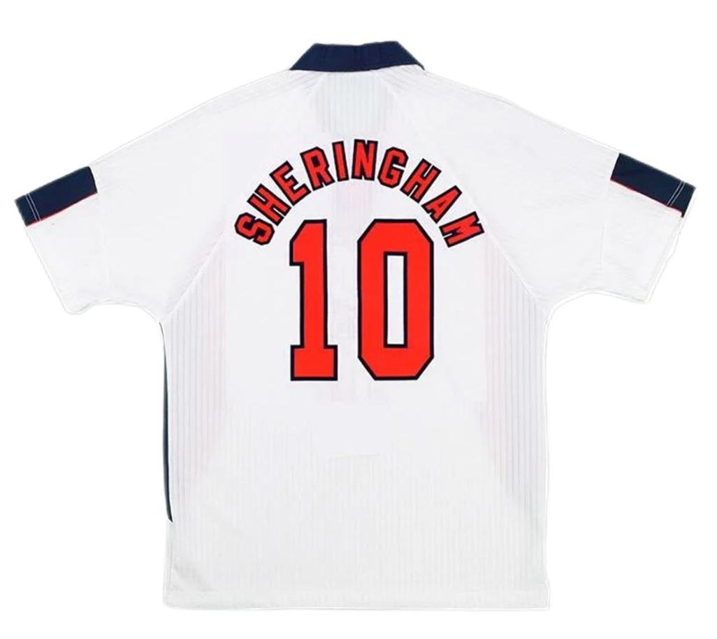 England SHERINGHAM #10 Retro Jersey Home Replica World Cup 1998