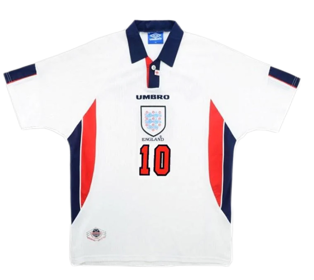 England SHERINGHAM #10 Retro Jersey Home Replica World Cup 1998