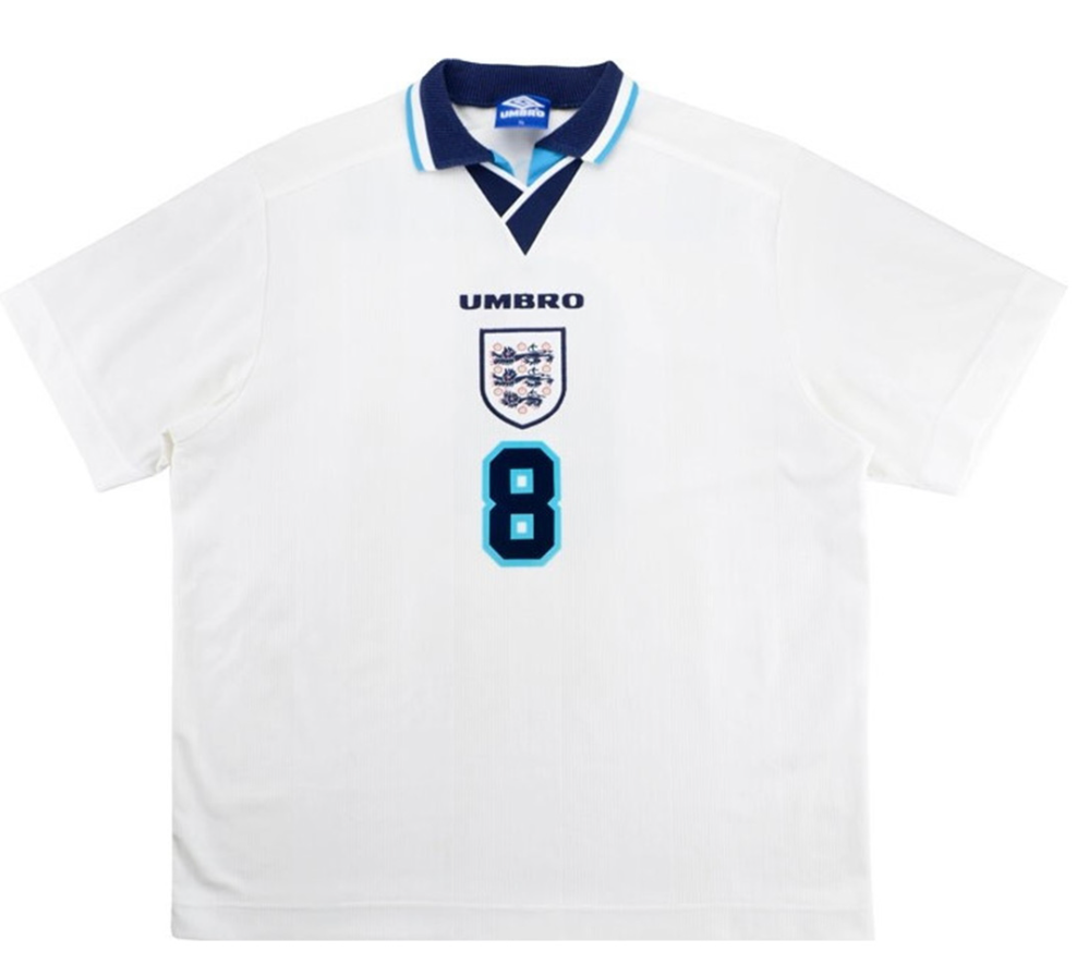 GASCOIGNE #8 England Retro Jersey Home Euro Cup 1996