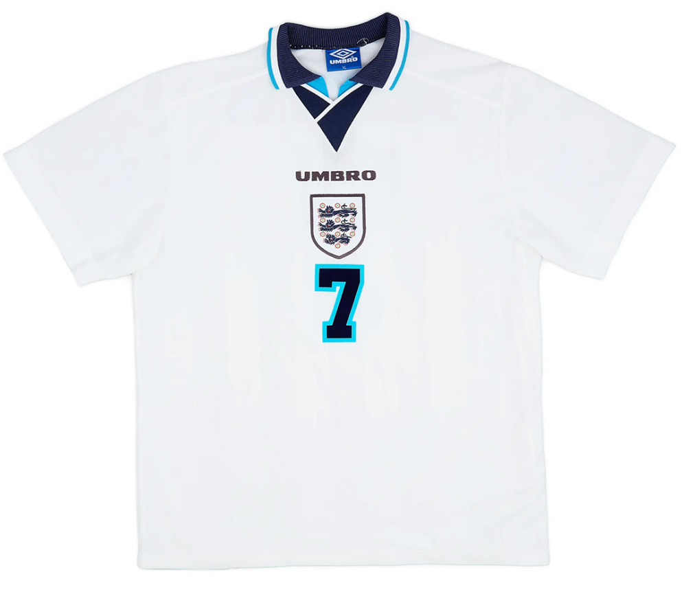 BECKHAM #7 England Retro Jersey Home Euro Cup 1996