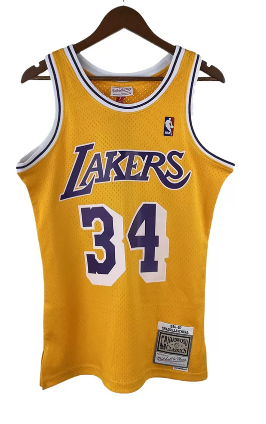 Los Angeles Lakers O'NEAL #34 Yellow Throwback Jersey